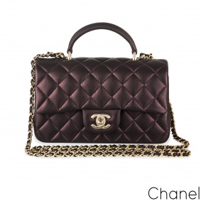 Chanel Metallic Purple Classic Flap Mini Rectangular Top Handle Bag
